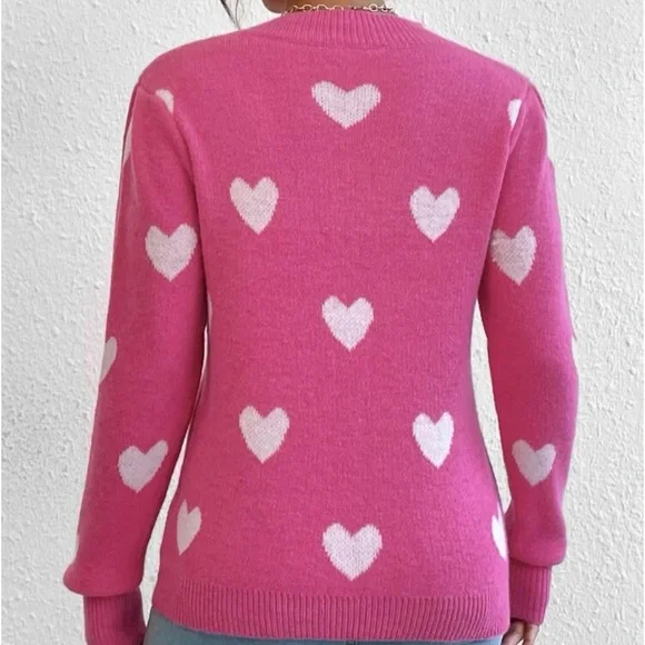 New pink heart print long sleeve sweater - Picture 5 of 6